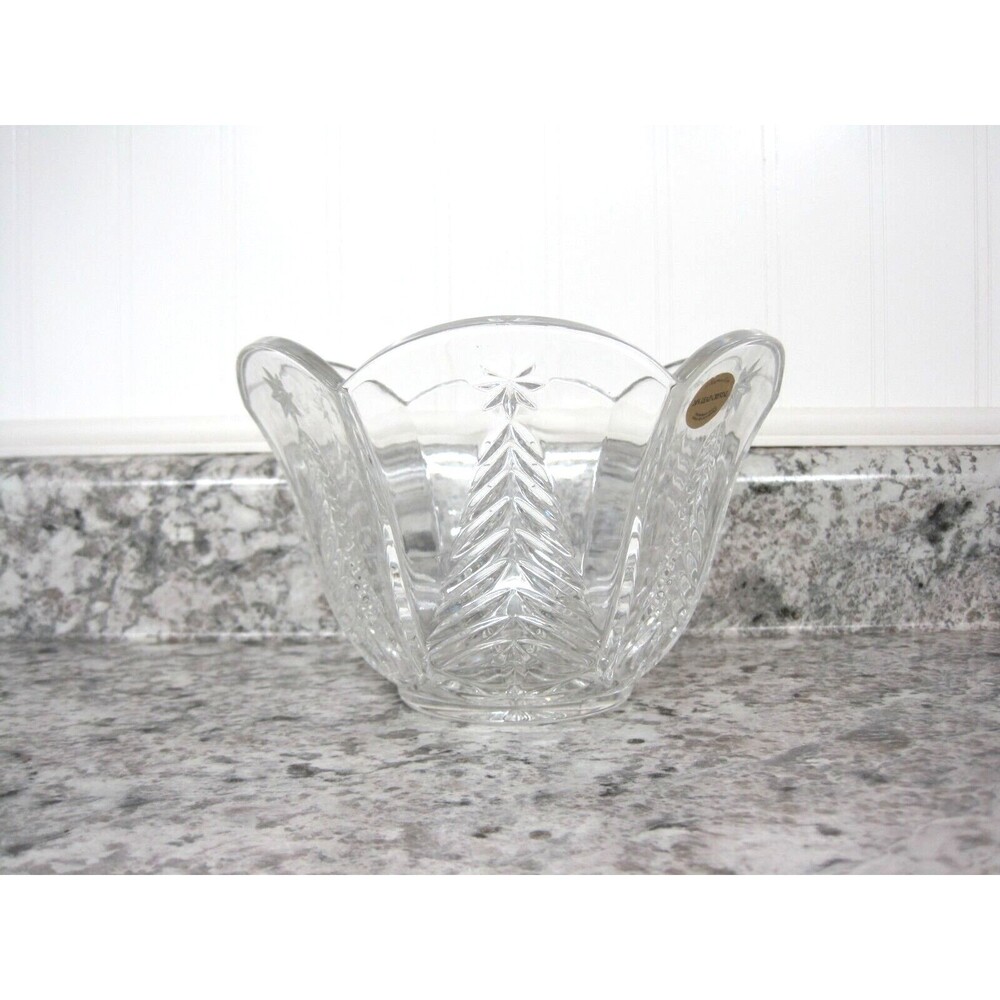 Vintage Lead Crystal Christmas Tree Bowl Teleflora Bohemian Czech